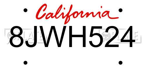 8JWH524 California License Plate
