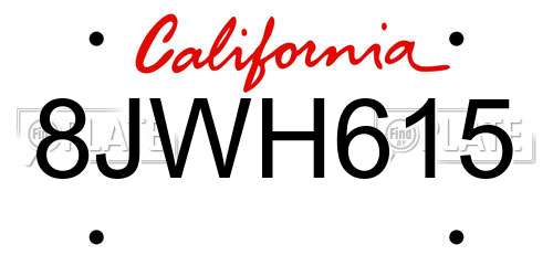 8JWH615 California License Plate