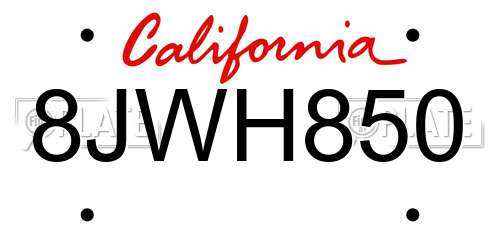 8JWH850 California License Plate