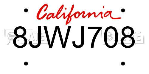 8JWJ708 California License Plate