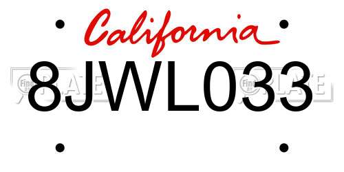 8JWL033 California License Plate