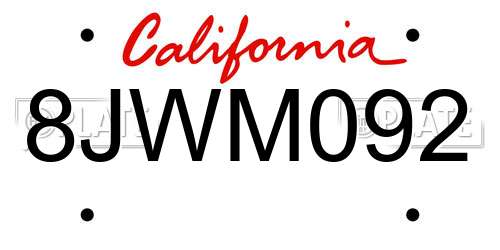 8JWM092 California License Plate