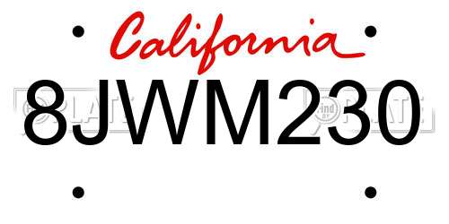 8JWM230 California License Plate