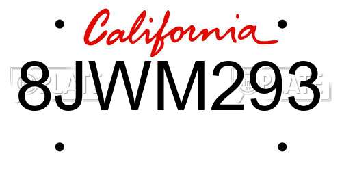 8JWM293 California License Plate