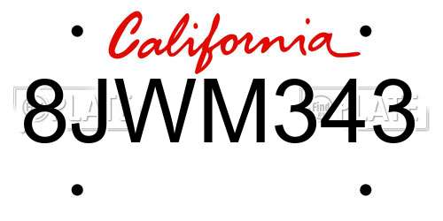8JWM343 California License Plate