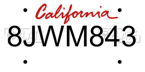 8JWM843 California License Plate