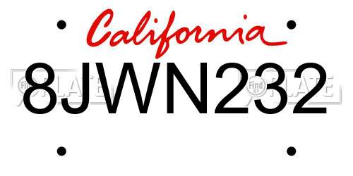 8JWN232 California License Plate