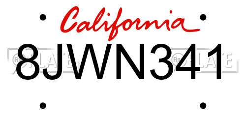 8JWN341 California License Plate
