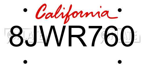 8JWR760 California License Plate
