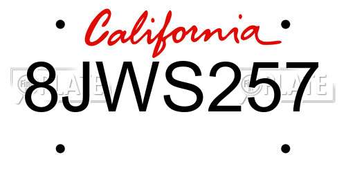 8JWS257 California License Plate
