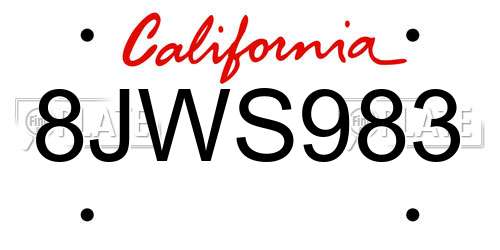 8JWS983 California License Plate