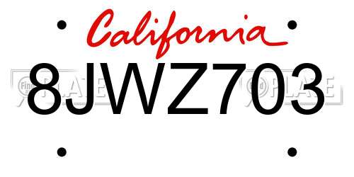 8JWZ703 California License Plate