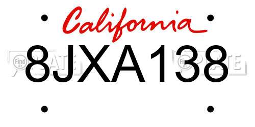 8JXA138 California License Plate