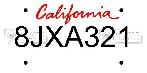 8JXA321 California License Plate