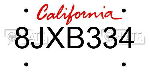 8JXB334 California License Plate