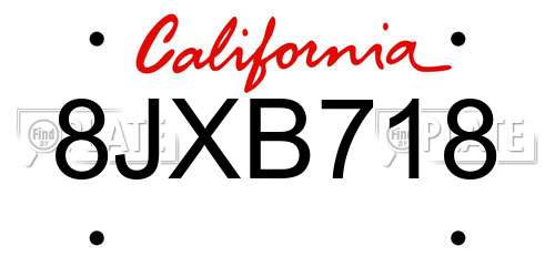 8JXB718 California License Plate