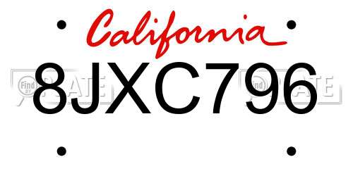 8JXC796 California License Plate