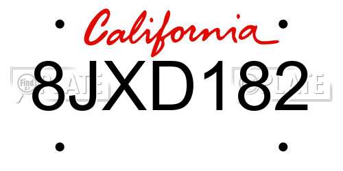 8JXD182 California License Plate