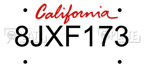 8JXF173 California License Plate