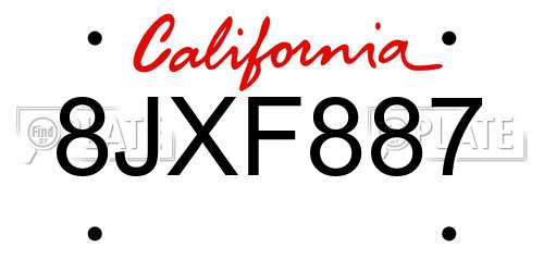 8JXF887 California License Plate