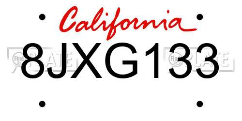8JXG133 California License Plate