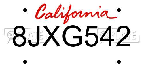 8JXG542 California License Plate