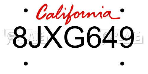 8JXG649 California License Plate