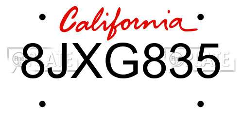 8JXG835 license plate in CA state