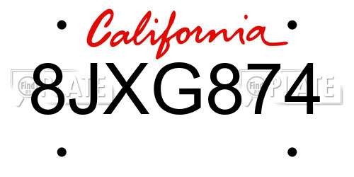 8JXG874 California License Plate