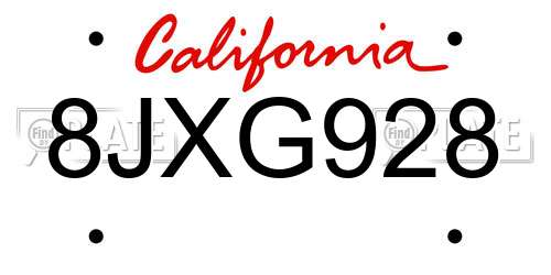 8JXG928 California License Plate