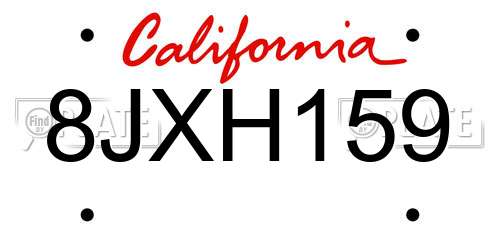 8JXH159 California License Plate