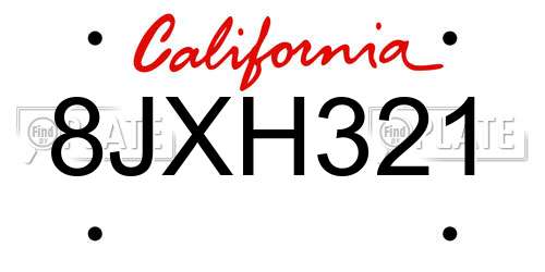 8JXH321 California License Plate