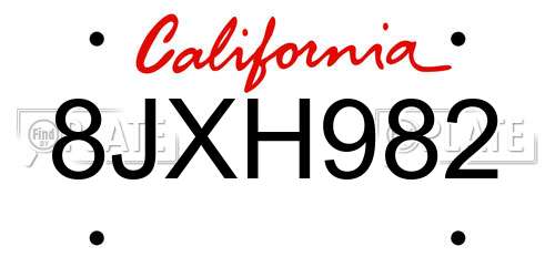 8JXH982 California License Plate