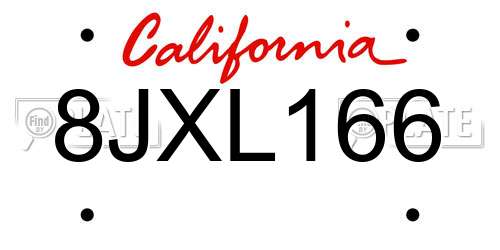 8JXL166 California License Plate