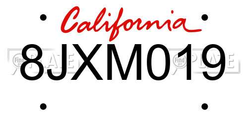 8JXM019 California License Plate