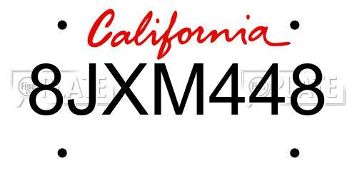 8JXM448 California License Plate