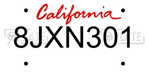 8JXN301 California License Plate