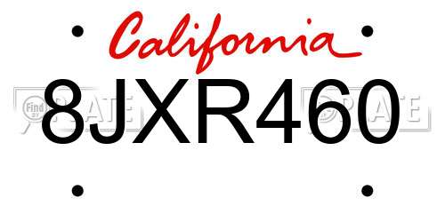 8JXR460 California License Plate