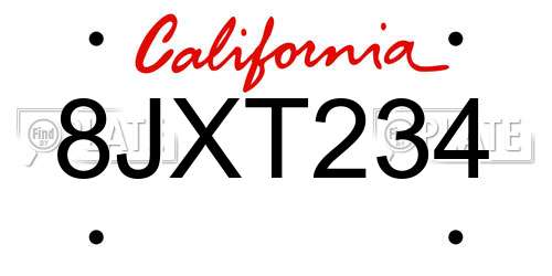8JXT234 California License Plate