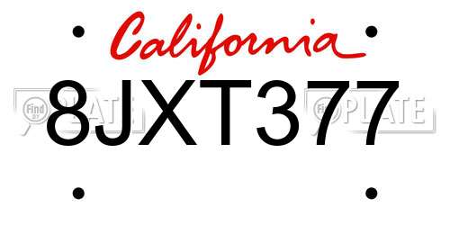 8JXT377 California License Plate