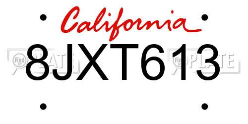 8JXT613 California License Plate