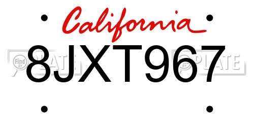 8JXT967 California License Plate