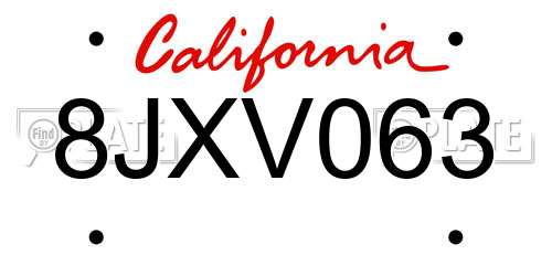 8JXV063 California License Plate
