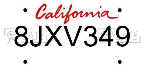 8JXV349 California License Plate