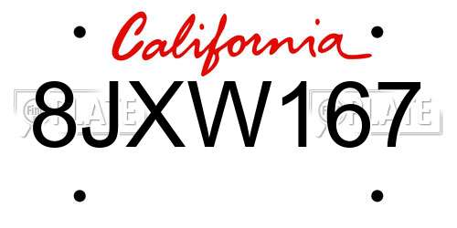 8JXW167 California License Plate