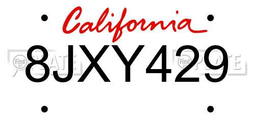 8JXY429 California License Plate