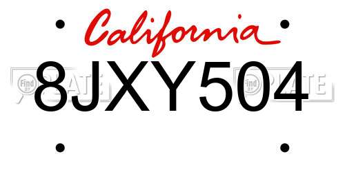 8JXY504 California License Plate
