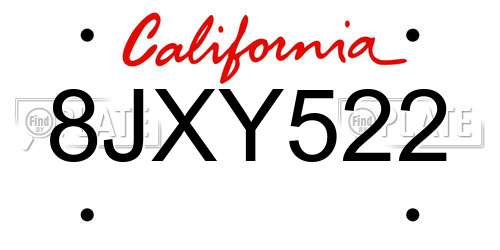 8JXY522 California License Plate