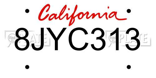 8JYC313 California License Plate