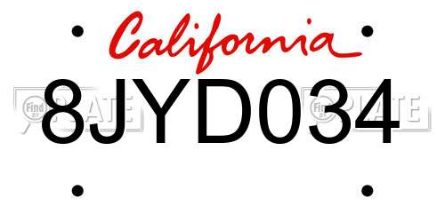 8JYD034 California License Plate
